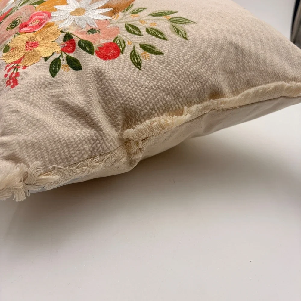 Farmhouse by Rachel Ashwell Easter Bunny Floral Embroidered Lumbar Pillow Cotton